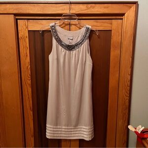 H&M Beaded Scoop Neck Sleeveless Dress - Light Taupe